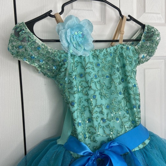 Costume Gallery Girls Beaded Tutu Size MC Teal Blue Green Floral Tulle Sequin - Picture 3 of 11